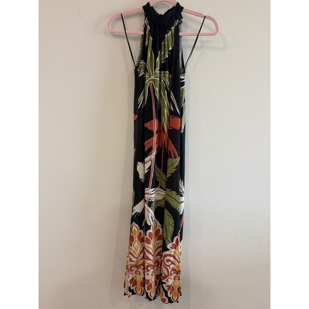 MSK Womens Black Tropical Palm Tree Floral Halter Neck Maxi Dress Small